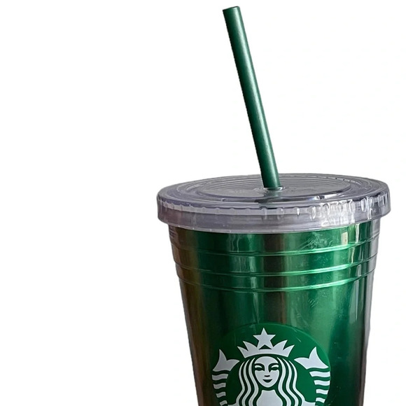 Starbucks Coffee 2012 Metallic Green Foil Acrylic 16oz Travel Mug Tumbler - Picture 3 of 7
